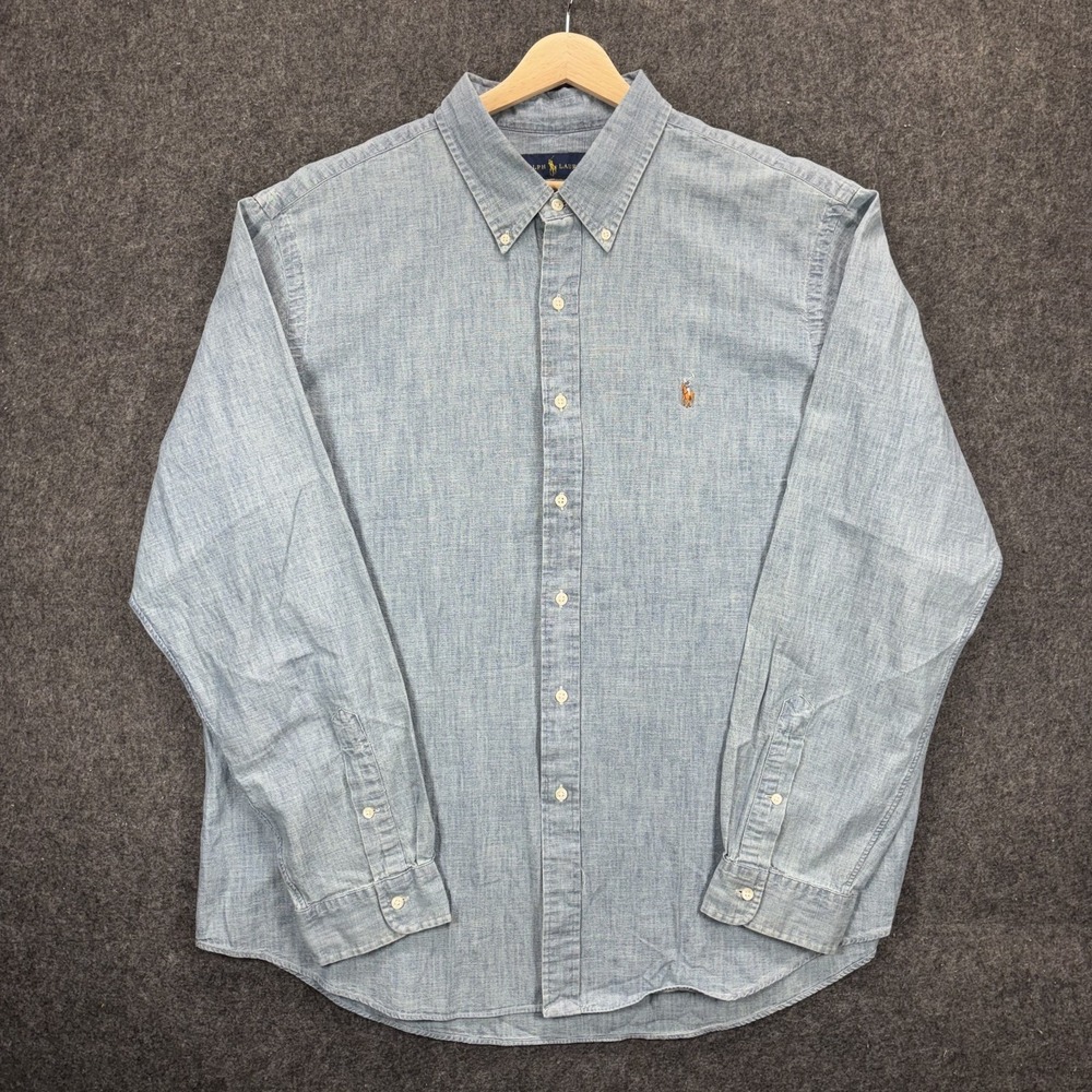 Polo Ralph Lauren Mens XXL 2XL Chambray Shirt Long Sleeve Cotton Lightweight